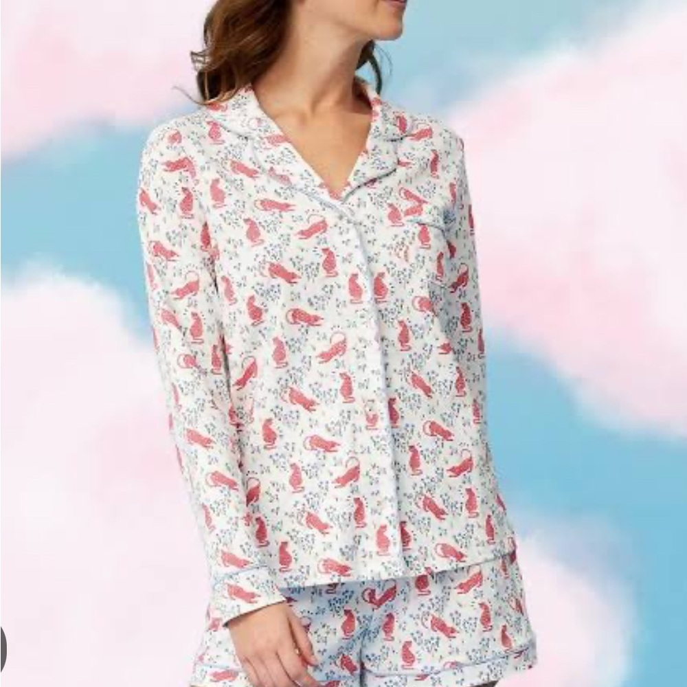NWT Roller Rabbit Women's Cheetah Garden Polo Pajama Set - Rose Size S